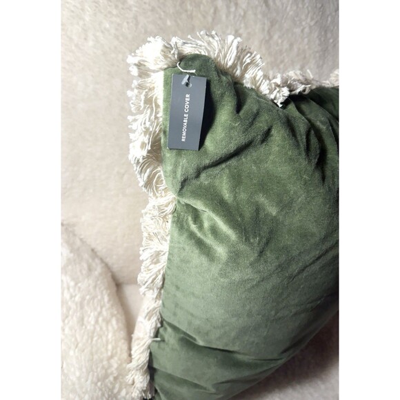 Oversized Square Solid Velvet Pillow w/ Fringe Army Green - Threshold - Picture 7 of 7